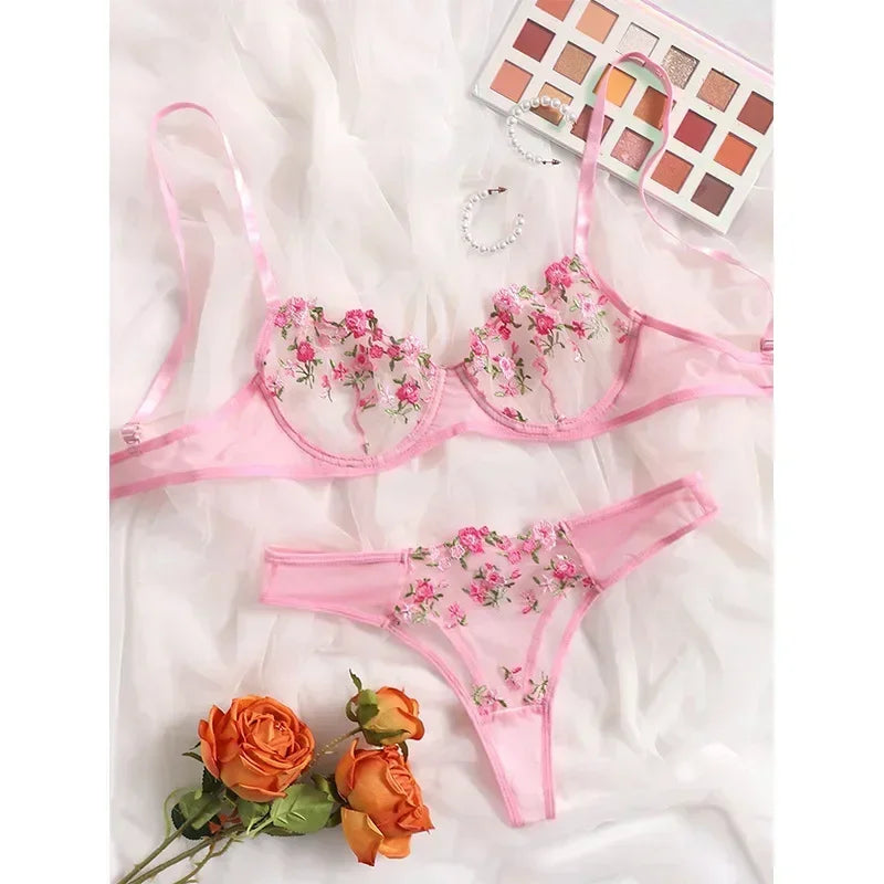 New Sexy Lace Floral Lingerie Set Women's Underwear Transparent Bra Party Sets Lace Lingerie Bra Set Underwear Set S-XL Size