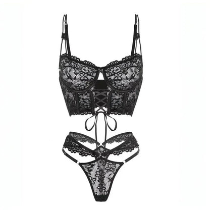Bra Brief Sets Female Transparent Sexy Romantic Lingerie Black Lace Underwear Flowers Sensual See Through Erotic Sets