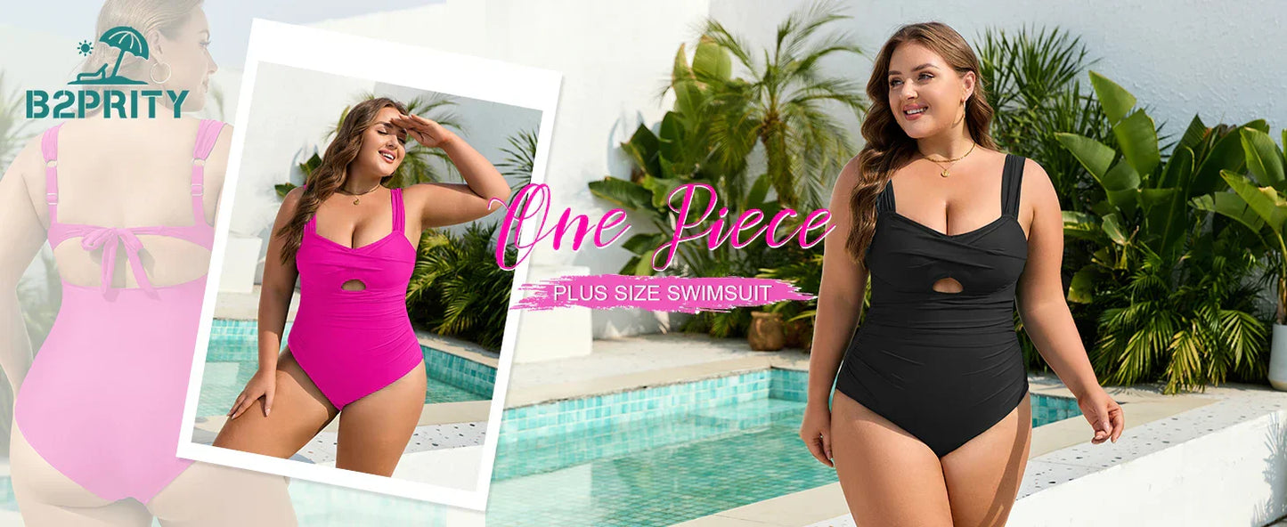 B2prity Women's One Piece Swimsuits Tummy Control Front Cross Bathing Suits Tie Back Slimming V Neck Swimwear