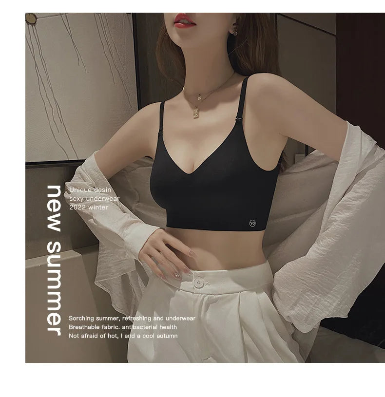 Sexy Large Backless U-shaped Beautiful Back Sling Underwear Women's Thin Section Seamless Small Chest Gathered Strapless Bra