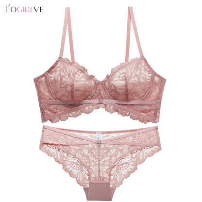 Logirlve Sexy Tоy For Women Bra Set Lingerie Push Up Brassiere Lace Embroidery Underwear Set Ultra-thin Cup Female Lingerie