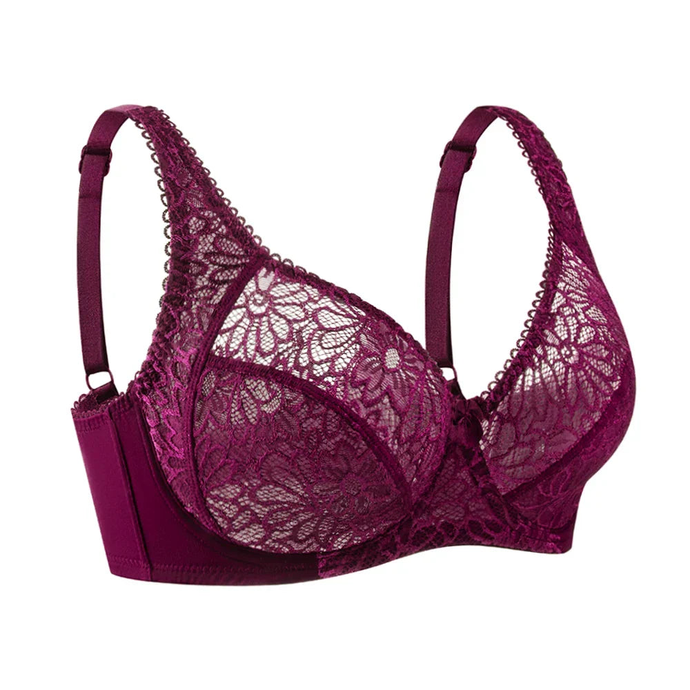 Womens Bras Ultra-Thin Perspective Deep V Lace Sheer Plus Size Bra Female Underwear Sexy Lingerie BH Tops 70-100 B C D E F Cup