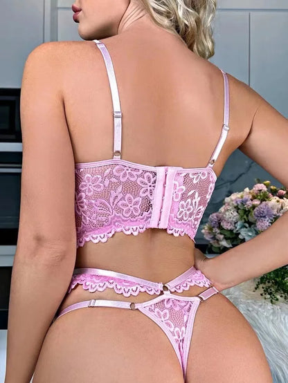 Sexy Large Size Lingerie Women Bra Set Girl Floral Lace Underwear Set Underwire Brassiere Push Up Outfit Delicate Bra Kit