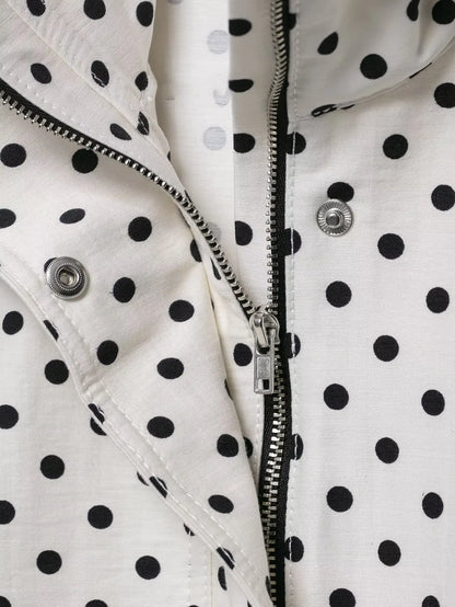 Polka Dot Print Short Coats Women's High Street Long Sleeve Jackets for Women 2025 Elegant Office Ladies Casual Outerwear