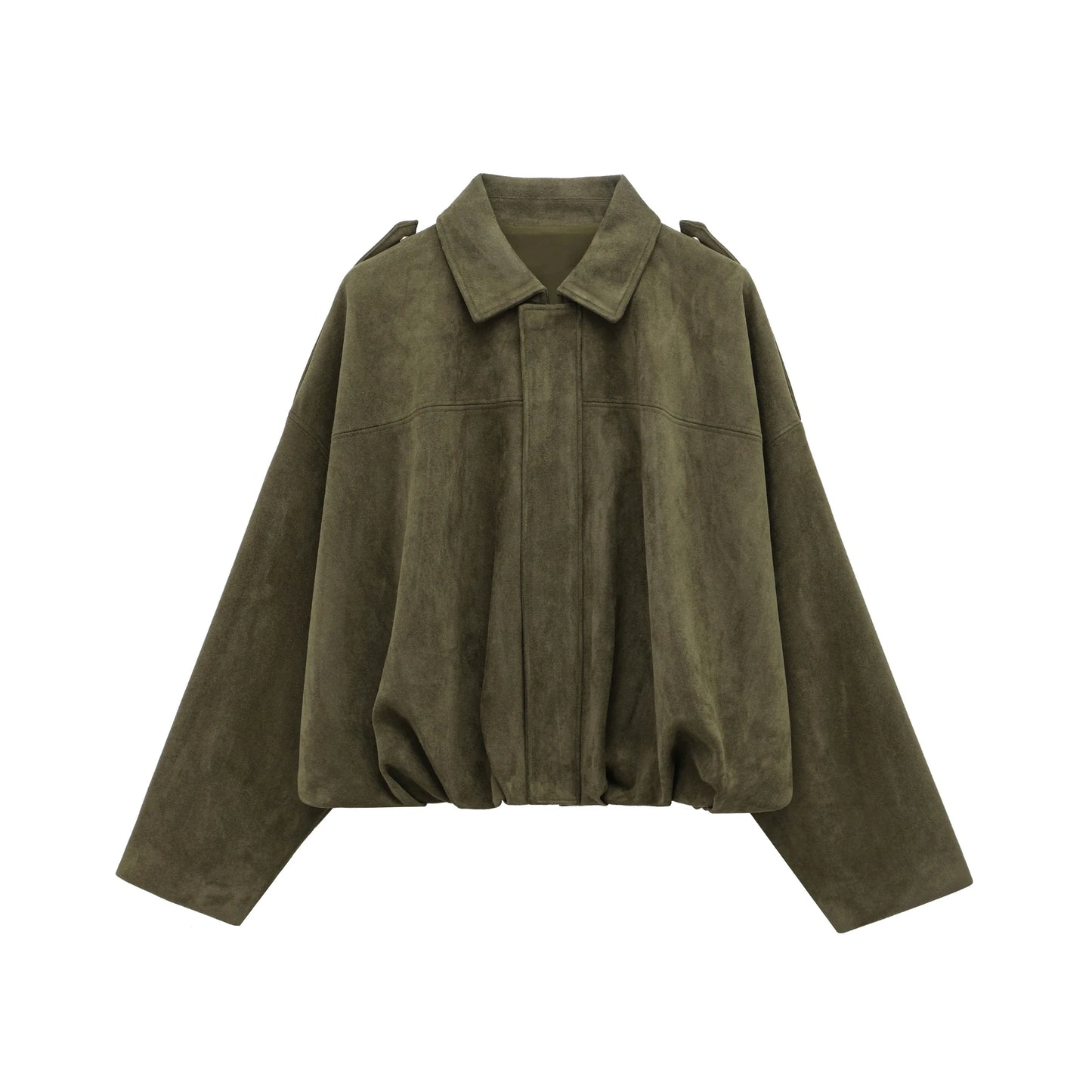 HH Women Brown Green Suede Jacket Loose Casual Bomber Coat Lapel Zipper Long Sleeve Jackets Vintage Lady Motorcycle Outwears