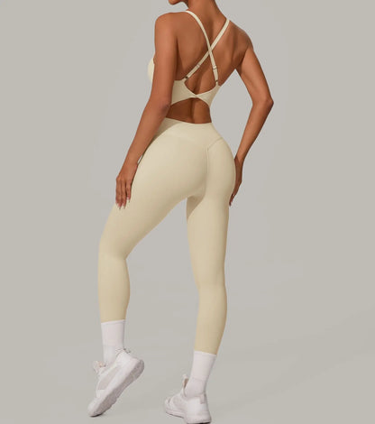 Sexy Hollow Cross Backless Sporty Tight Jumpsuit Woman Sportswear Summer One Pieces Outfit Gym Fitness Overalls Yoga Jump Suit