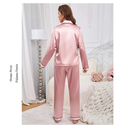 Women's Pajama Set Silk Sleepwear Suit Loungewear Pj Set Satin Long Sleeve Tops With Pants 2 Pieces Pjs Pajamas for Women Pyjama