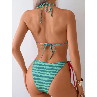 Flag Printed Halter Strappy High Cut Bikini Female Swimsuit Women Swimwear Two-pieces Bikini set Bather Bathing Suit Swim V6144