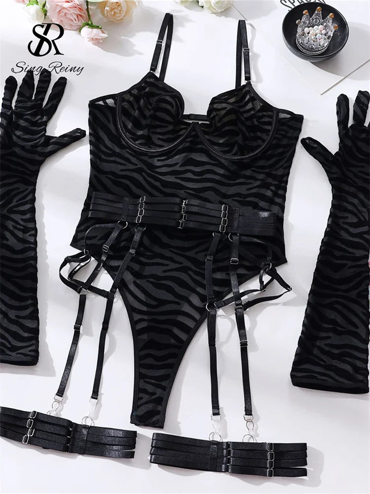 SINGREINY Sensual Sheath Solid Lingerie Rompers Fashion Oversleeve Strapless Slim Playsuits Women Sheer Mesh Sexy Bodysuits