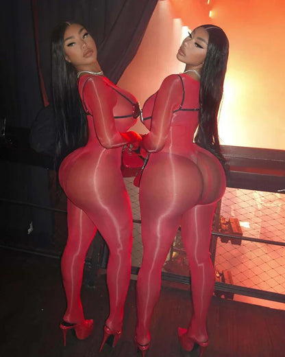 Tight Bodysuit Woman Jumpsuits Long Sleeve Sexybodysuit One Piece Sheer See Through Full Body Sexy Baddies Midinight Catsuit