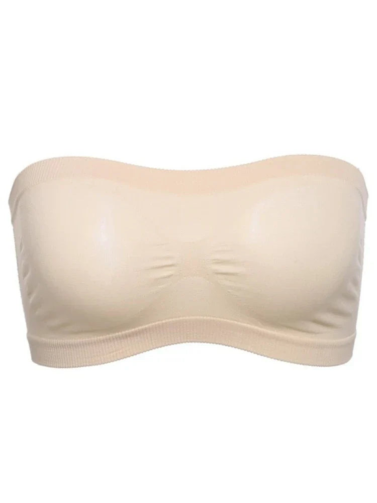 Lady's Sexy Strapless Crop Top Bra Bandeau Boob Tube Brassiere Summer Breathable Mesh Invisible Strapless without Chest Pad Wrap