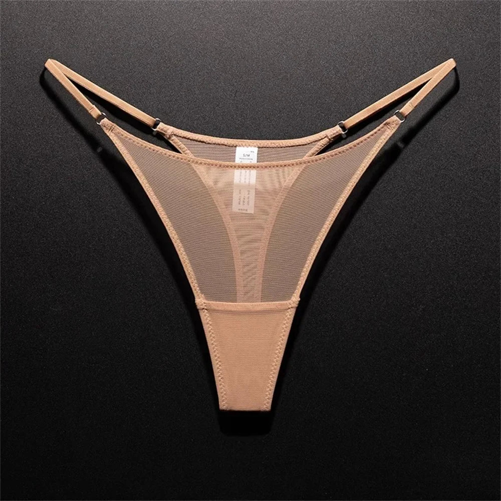 High Slit Women Seamless Thong Ultra-thin Mesh Sexy Underwear Transparent Gauze Sports Fitness G-string Plus Size