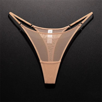 High Slit Women Seamless Thong Ultra-thin Mesh Sexy Underwear Transparent Gauze Sports Fitness G-string Plus Size