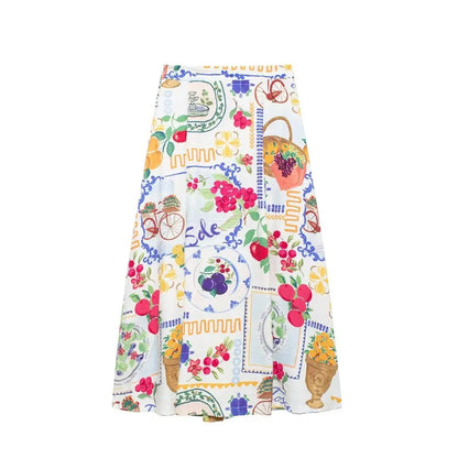 HH Women 2 Piece Set Sexy Sleeveless Backless Print Buttons Mini Sling Top+Elegant High Waist Buttons Beach Midi Skirt