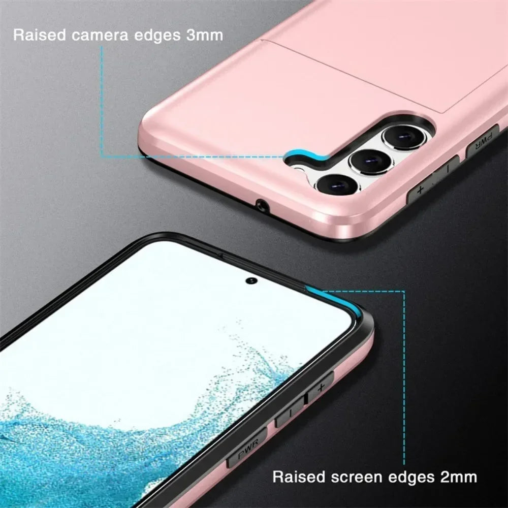 For Samsung Galaxy S25 S24 Ultra S22 Plus S23 S21 S20 FE Note 20 A17 A55 Wallet Cover Card Holder Slot Shockproof Phone Case