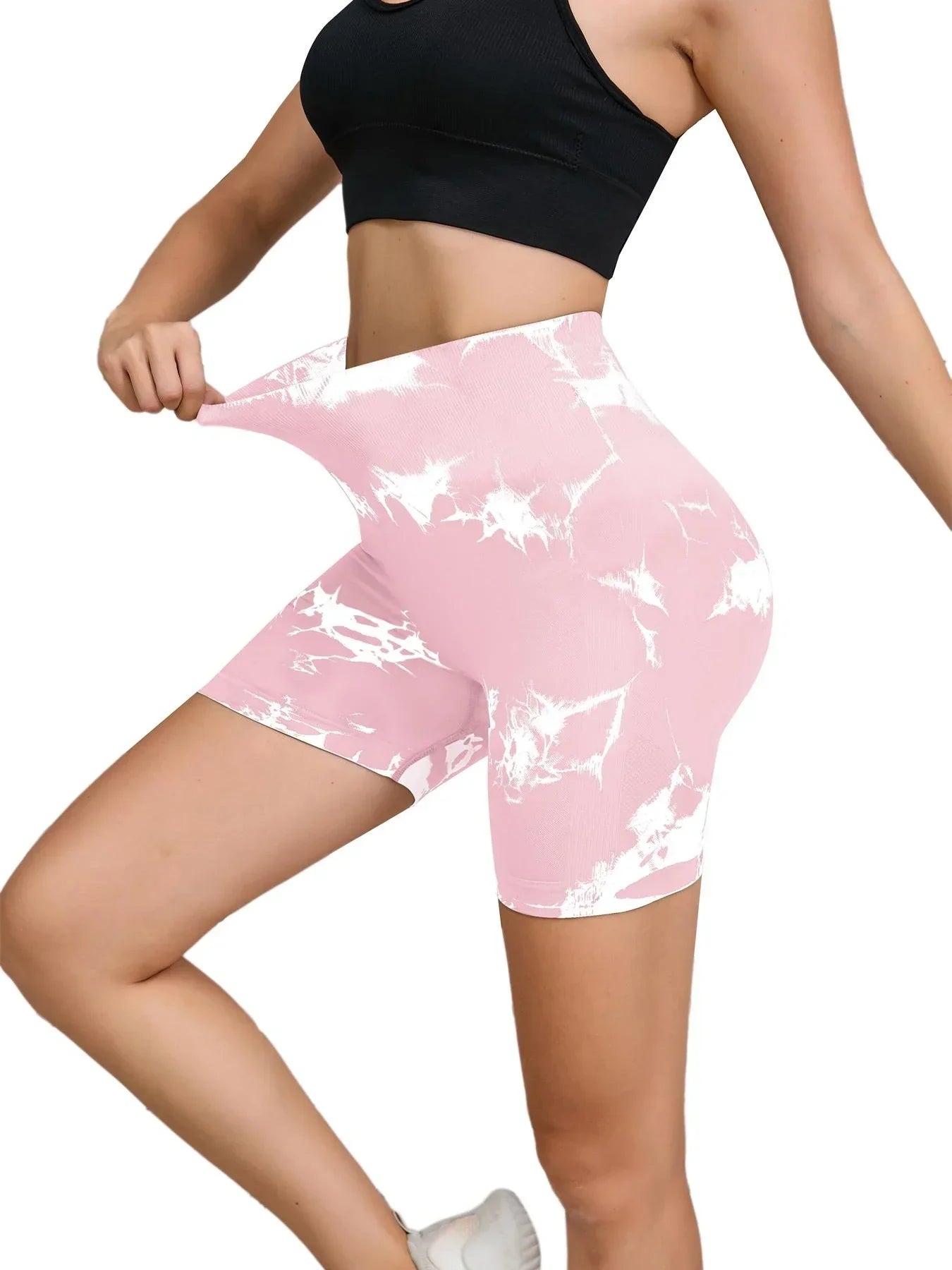 Tie Dyed Seamless Fitness Pants Women's High Waist and Hip Lifting Sports Tight Shorts Running Sexy Peach Fitness Yoga Shorts