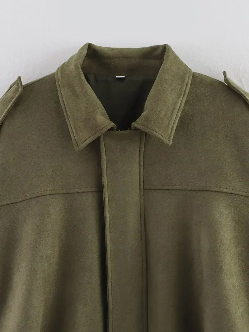 Women's Bomber Jackets Coats Fashion Turn-down Collar Long Sleeve Loose Coats Vintage Female Outerwear Chic Tops