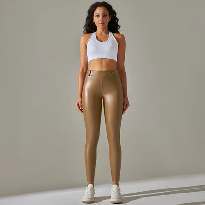 PU Leather Leggings Women Sexy Scrunch Butt Leggings Girls Faux Leather Pants High Waist Push Up Casual Leggings 6 Color