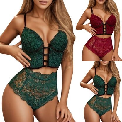 Ladies Erotic Lingerie Sexy Two-Piece Set Bra Bandage Lace Hollow Thong Underwear Sexy Wireless Underwear 2pc Сексуальные