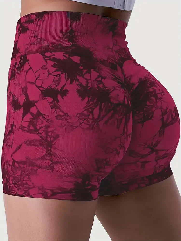Women's 3-Piece Tie-Dye Hip Lift Yoga Shorts Exercise High-Waisted Pleated Hip Lift Pants