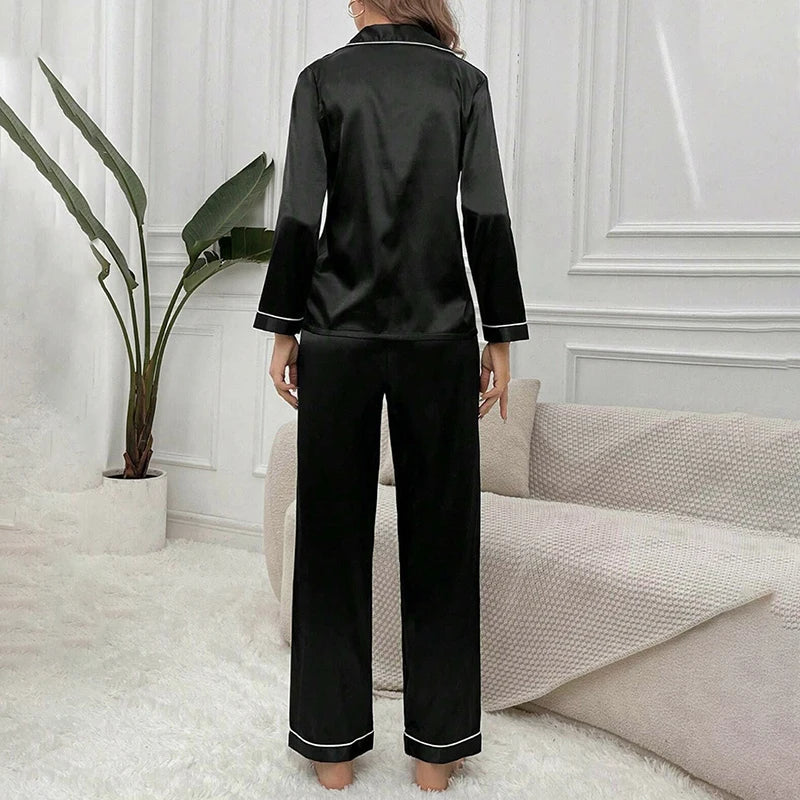 Women's Pajama Set Silk Sleepwear Suit Loungewear Pj Set Satin Long Sleeve Tops With Pants 2 Pieces Pjs Pajamas for Women Pyjama