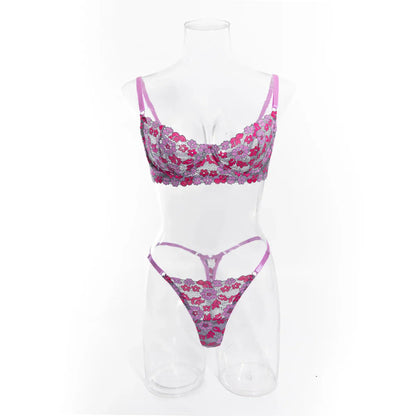 Aesthetic Floral Erotic Lingerie Set with Multi-color Lace Deluxe Comfortable Underwear with Thong