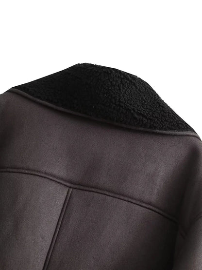 MUJER Faux Leather Jackets for Women Winter Warm Bomber Jacket Woman Long Sleeve Womens Coats Plush Oversized Women's Jackets