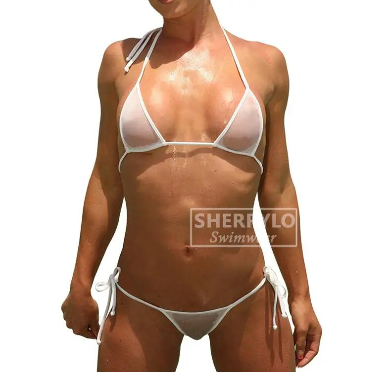 Sexy Lingerie 2 Piece Halter Neck Bikini Lingerie Set Mini Bikini Open Micro Bra Top Briefs Panties For Women