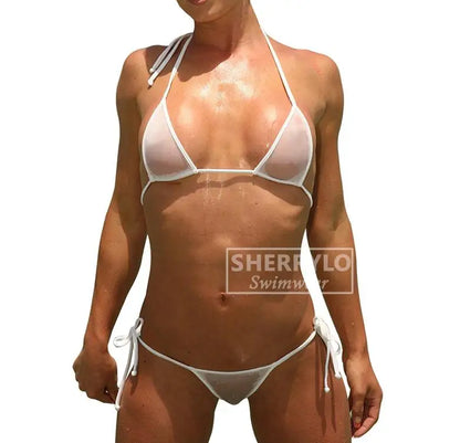 Sexy Lingerie 2 Piece Halter Neck Bikini Lingerie Set Mini Bikini Open Micro Bra Top Briefs Panties For Women