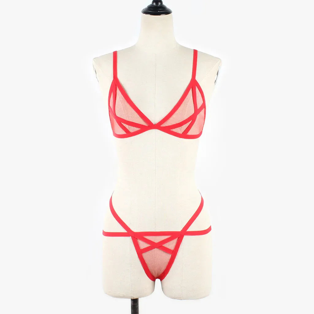 Women Sexy Lingerie Corset Solid Erotic Mesh Transparent Bra Panty Lingerie Underwear Set Lenceria Erotica Mujer Sexi Babydoll