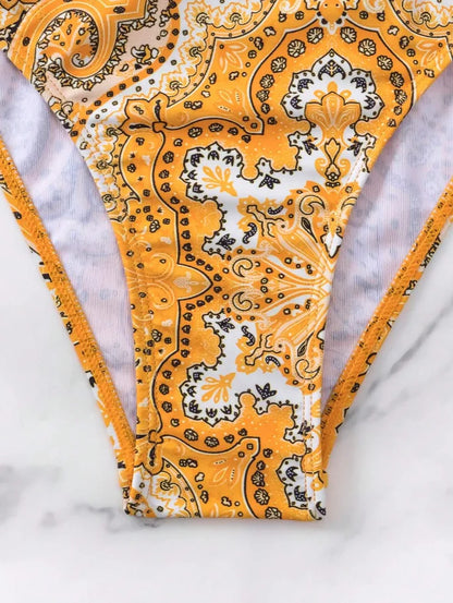 2025 Push Up Halter Bikini Printed Swimsuit Women Sexy Strappy Swimwear Female Bathers Bathing Swimming Swim Suit Beachwear