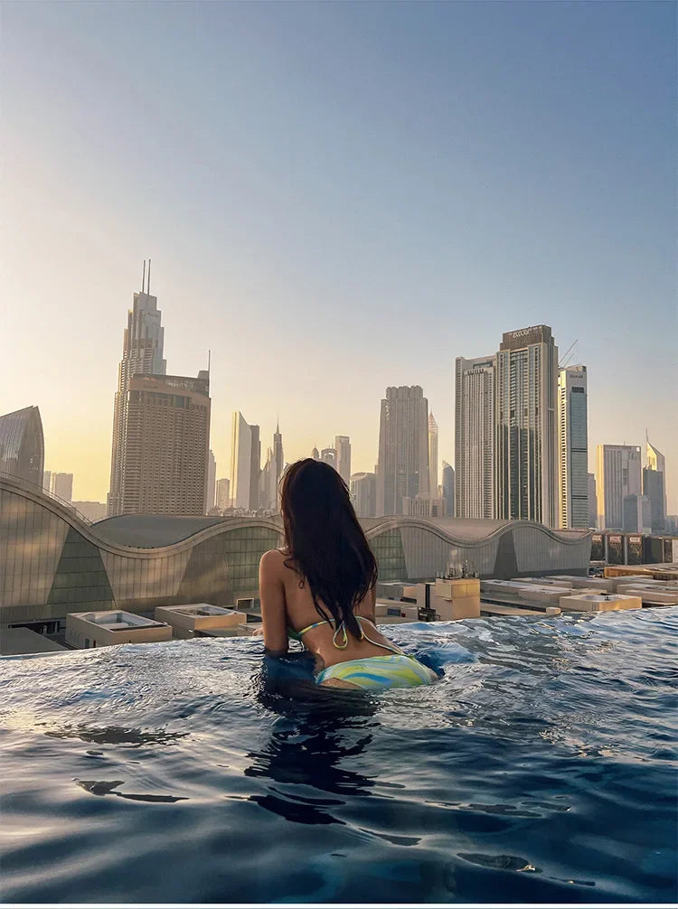 Hot Sale Of The Season New Korean Thermal Spring Bikini Three-Piece Set Women's Separate Swimsuit Print Tie-Detail Pattern Femal