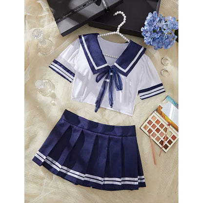 JK Girl Miniskirt Set Sexy Women Lingerie Cosplay Babydoll Plaid Skirt Lace Sleepwear Erotic Student Uniform Kit Sexy Nightdress