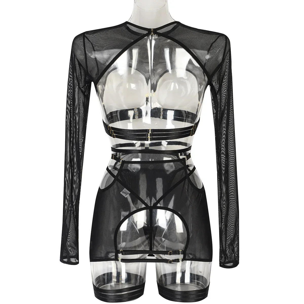 Diccvicc Long Sleeve Lingerie Sexy Sheer Mesh Porn Top Crotchless Skirt Naked Bandage Women Underwear Uncensored Erotic Costume