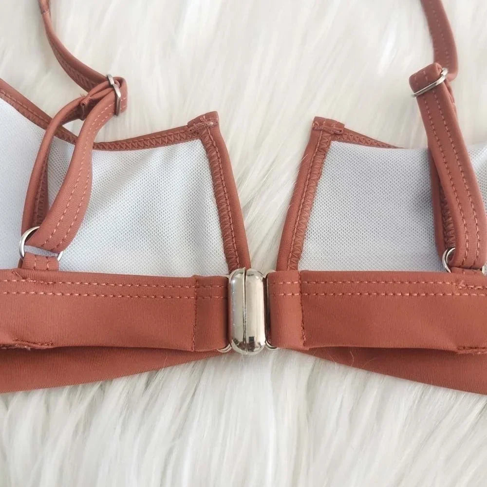 Contrast Vne Open Ba Thong Bikini Women's Patchwork ort Sve Overhead ort Pants Two-Piece Set Polyester Material