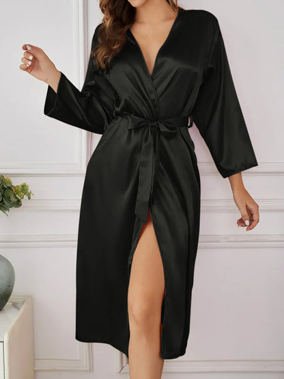 Solid Color Thin Long Sleeve Nightgown Women Summer Homewear Outerwear Draping Soft Casual Loungewear Multi Color Options