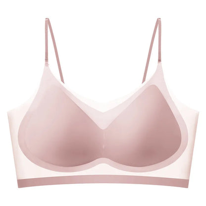Ultra-Thin Breathable Ice Silk Top Bra Women's Bustier Underwear Seamless Back Halter Vest Wrap Bra Small Chest Together