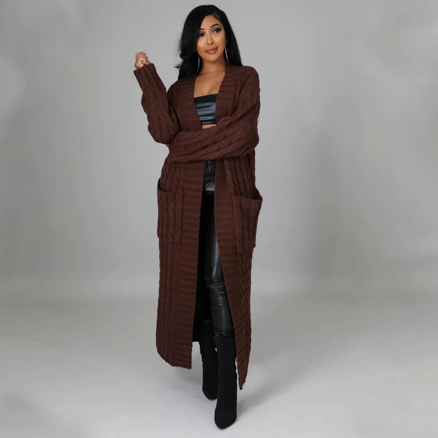 2024 New Women's Fashionable Cardigan Sweater Casual Long Sleeve Solid Color Jacket Autumn/Winter Amazon Europe Style