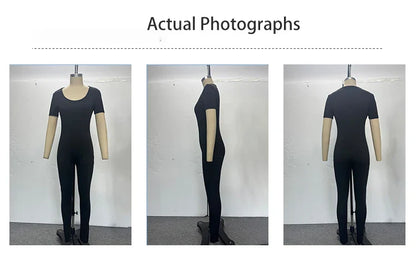 Women's Rompers Short Sleeve Solid Skinny Bodycon Jumpsuits Fashion Sports Fitness Casual Activity Streetwear Overalls