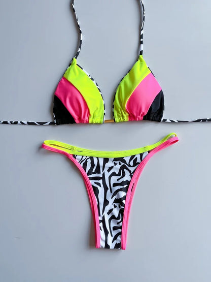 RUOTONGSEPT 2023 Sexy Spliced Swimsuit Women Swimwear Tiger Stripe Print Micro Bikini Set Brazilian Biquinis Beach Bathing Suit