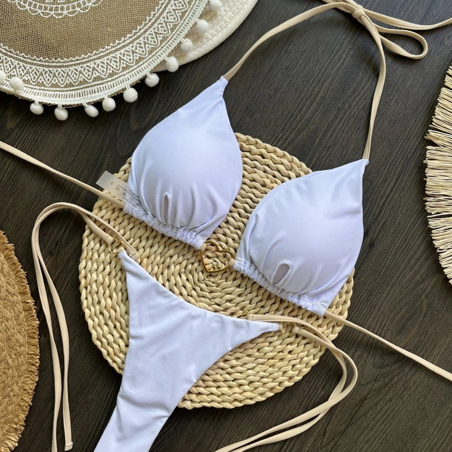 Para Praia 6 Colors Solid Brazilian Bikini Micro Swimwear T-back Swimsuit Women Sexy Biquini 2025 Thong Bikini Set Bathing Suit