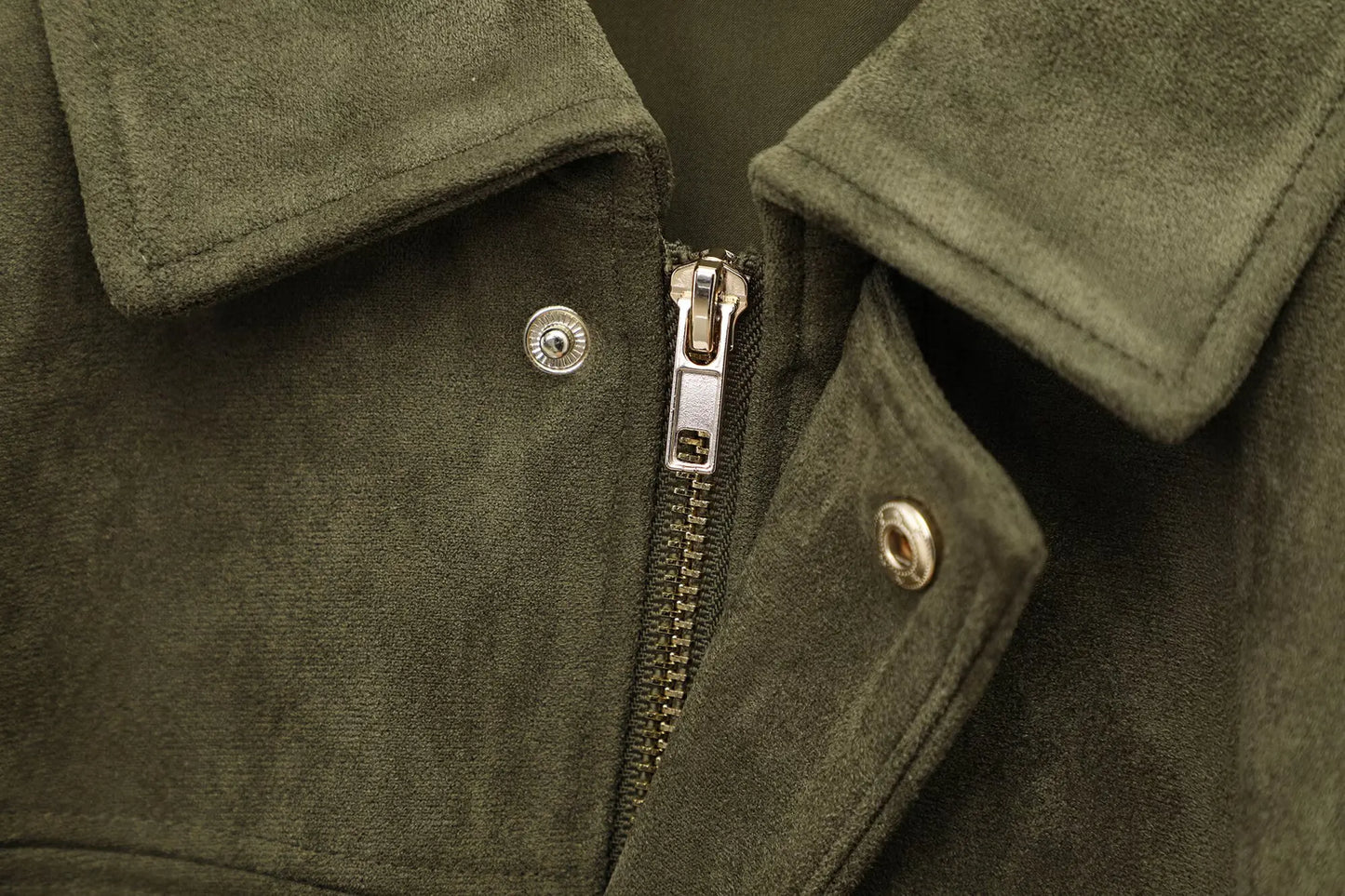 HH Women Brown Green Suede Jacket Loose Casual Bomber Coat Lapel Zipper Long Sleeve Jackets Vintage Lady Motorcycle Outwears