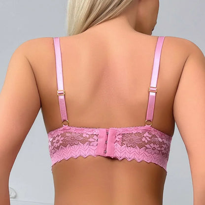 Beauwear Push Up Padded Bra With Rhinestone And Metallic Texture Lace Design