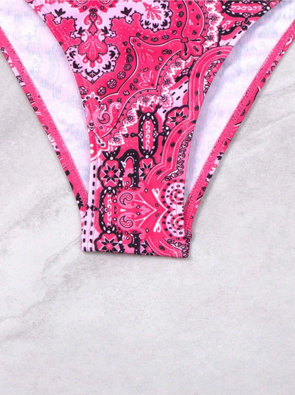 2025 Push Up Halter Bikini Printed Swimsuit Women Sexy Strappy Swimwear Female Bathers Bathing Swimming Swim Suit Beachwear