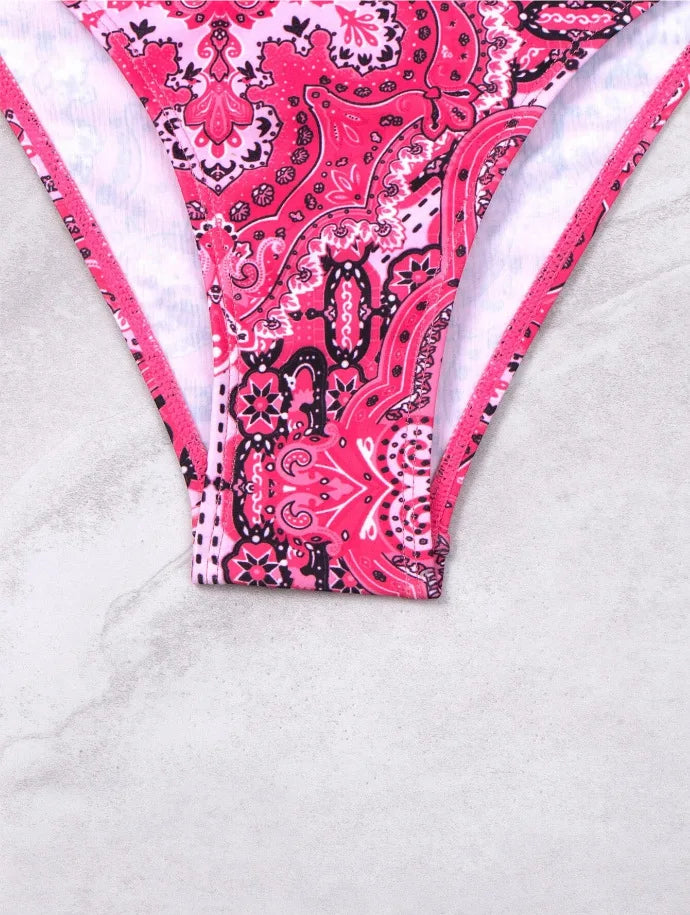 2024 New Print 2-piece Swimsuit for Women,hard Cup Suspender Push Up Bikini Set,summer Beach Vacation Backless Bathing Suit