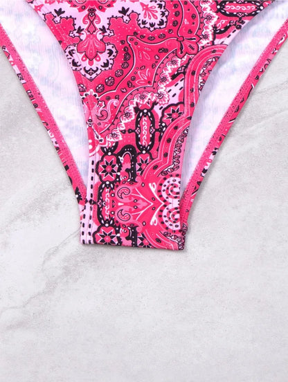 2024 New Print 2-piece Swimsuit for Women,hard Cup Suspender Push Up Bikini Set,summer Beach Vacation Backless Bathing Suit