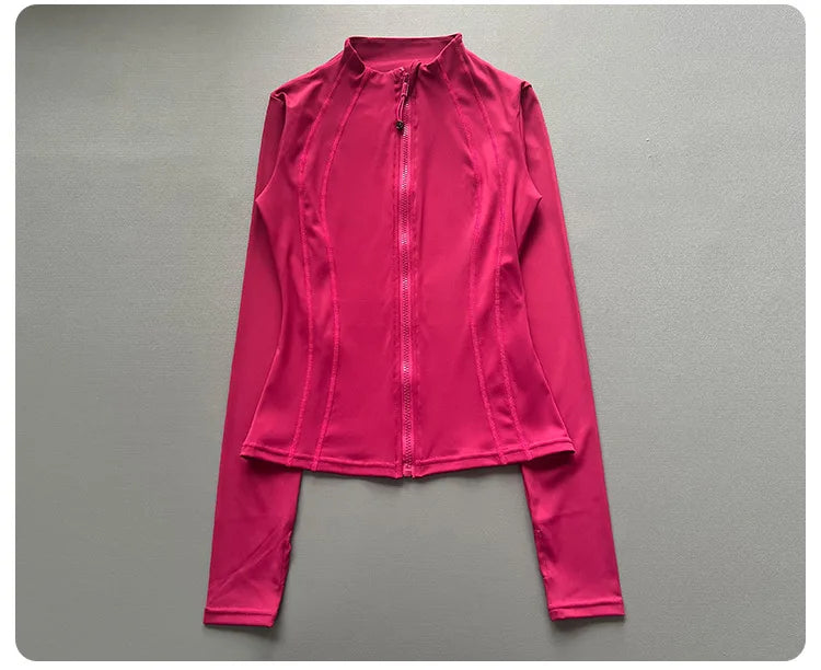 Quick Dry Stand Up Collar Fitness Jacket For Women Slim-Fit Zipper Yoga Wear Long Sleeve Breathable Running Sports Cycling Top