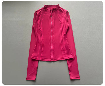 Quick Dry Stand Up Collar Fitness Jacket For Women Slim-Fit Zipper Yoga Wear Long Sleeve Breathable Running Sports Cycling Top