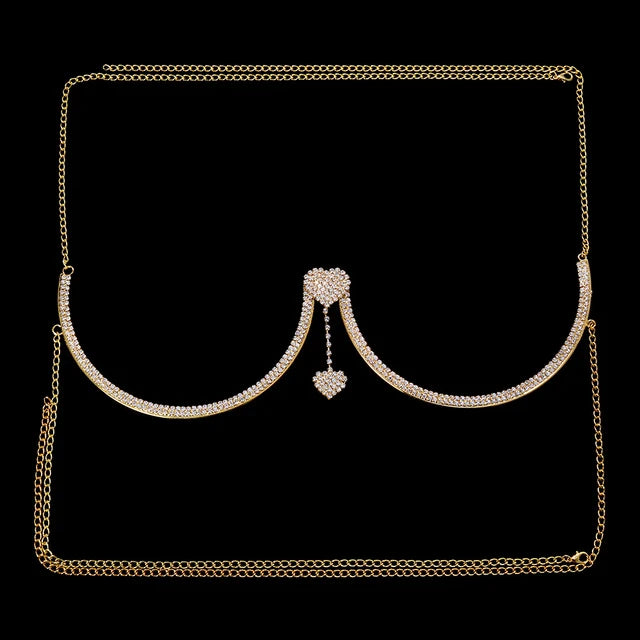 Stonefans Heart Rhinestone Chest Bracket Body Jewelry Bra Chain For Women Chain Top Bikini Halter Bra New Banquet Breast Support