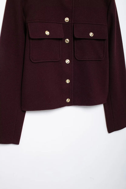 HH 2024 Fashion Women Soft Tweed Bomber Jacket O-Neck Long Sleeve Pockets Buttons Loose Woolen Coat Female Streetwear